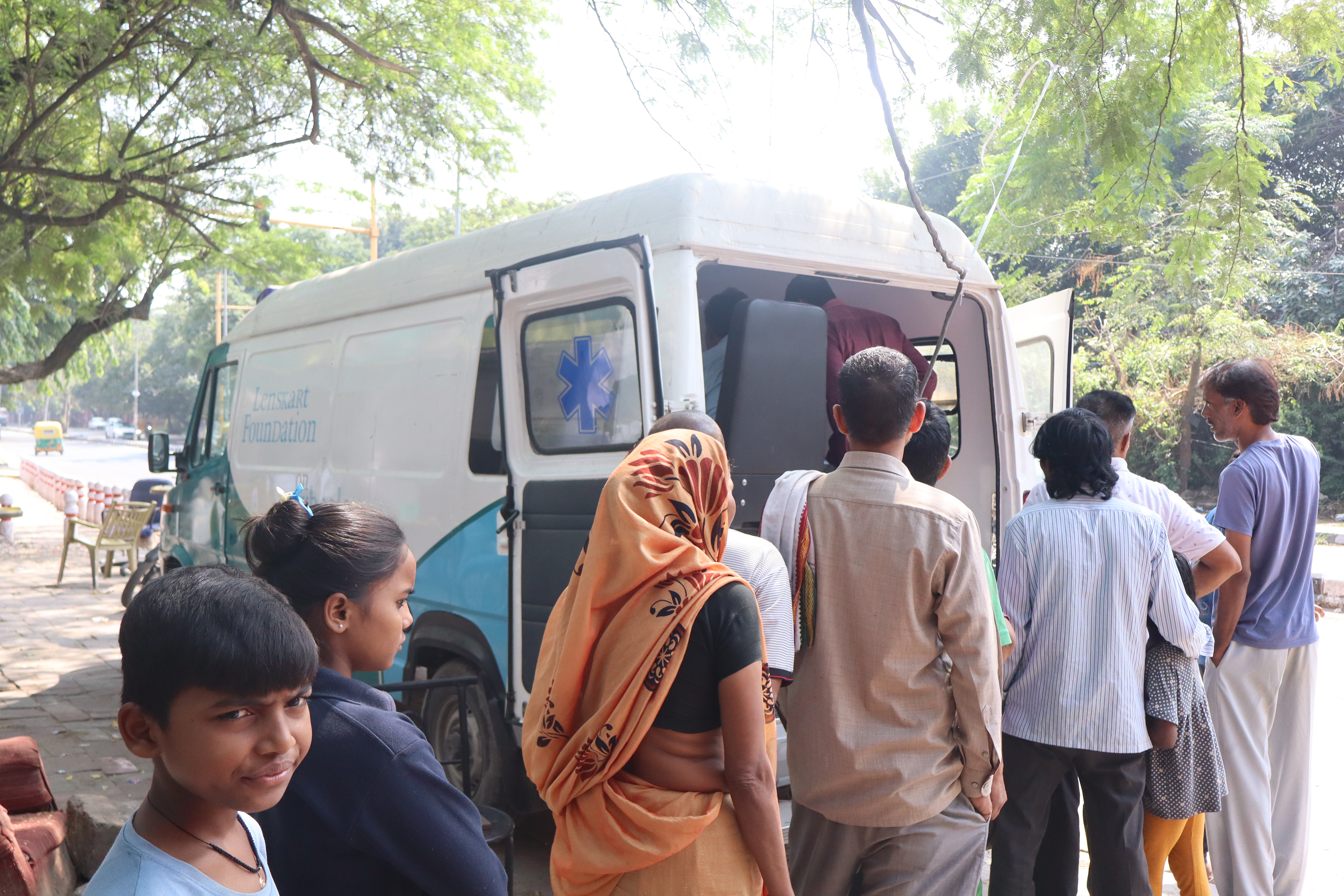 Children receiving eye care from LensKart Foundation